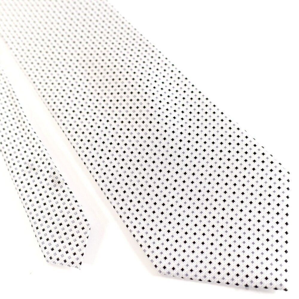 Pronto Uomo‎ White Geometric Check Woven Silk Tie
